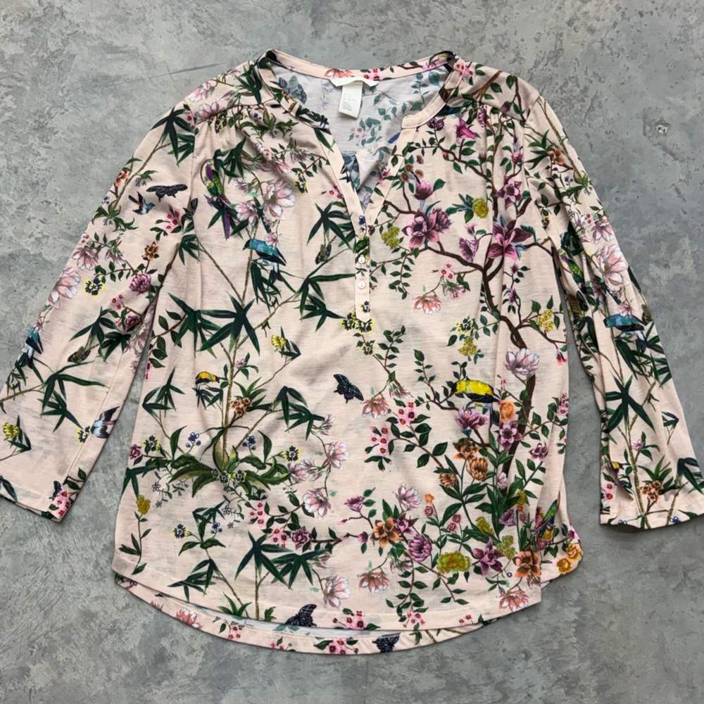 H&M Blush Floral Henley Tunic - Size Medium